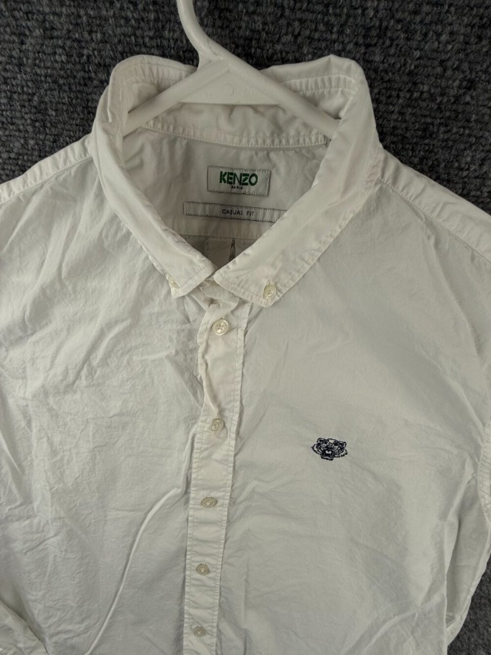 Kenzo White Long Sleeve Button Up Shirt Men Cotton Casual Fit Medium Preppy
